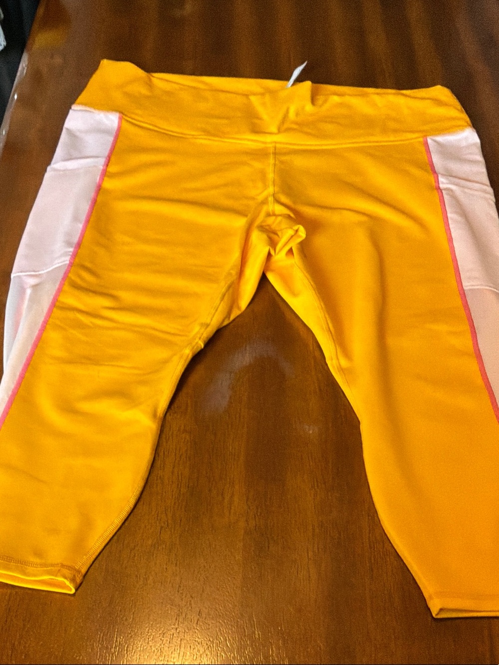 Fabletics Yellow Leggings with Light Pink Side Panels
